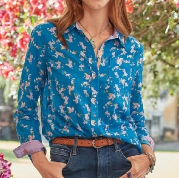 Sundance Blue Floral Button Down Blouse SP - Picture 1 of 4